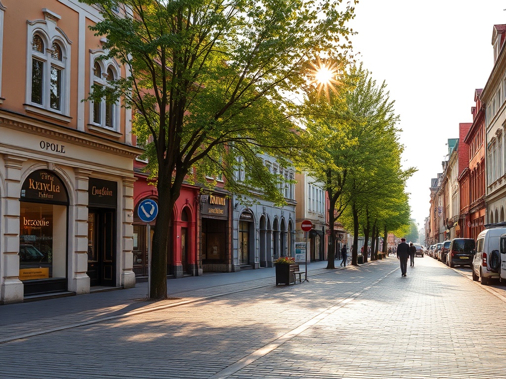 Ilustracja przedstawiająca nowoczesny autobus elektryczny na tle miasta Opole, symbolizujący przyszłość transportu publicznego.